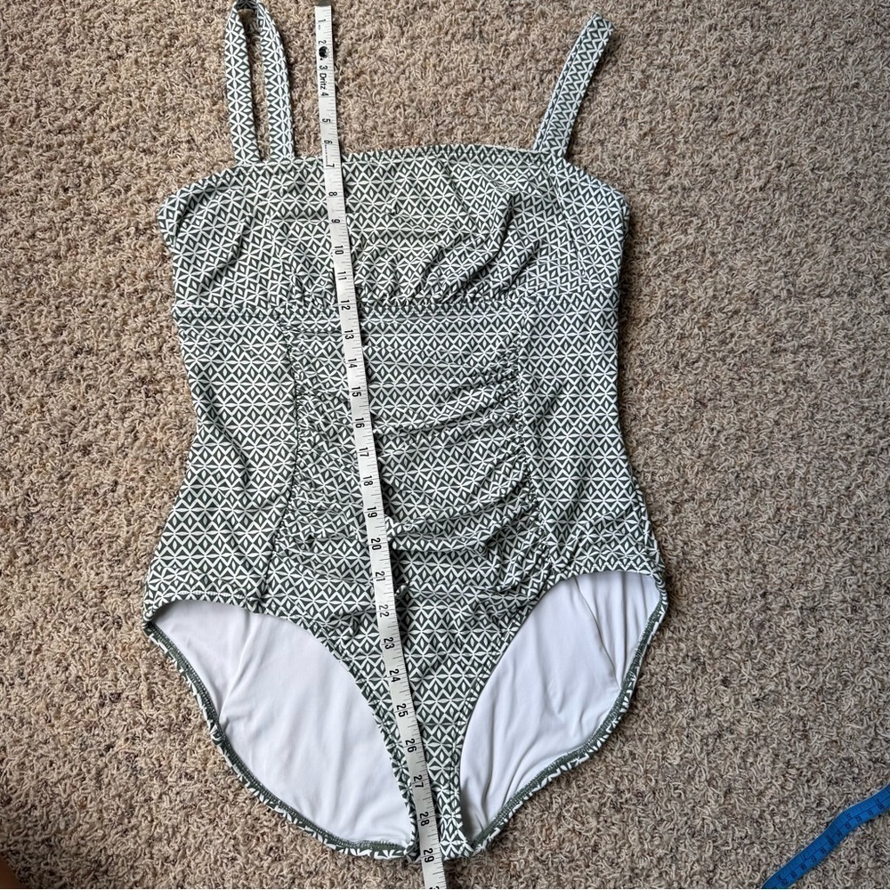 Anne Cole One Piece Swimsuit Women’s 14 Green White Geometric Ruched Green White - Picture 9 of 9